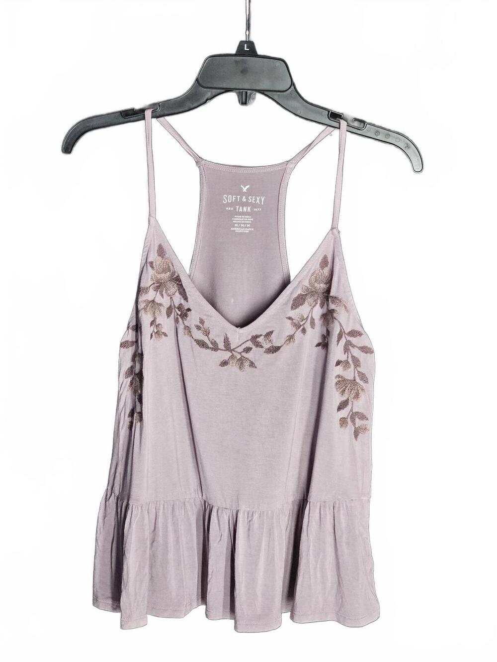 American Eagle Soft & Sexy Swing Tank Floral Embroidered Peplum Size Mediu D/1